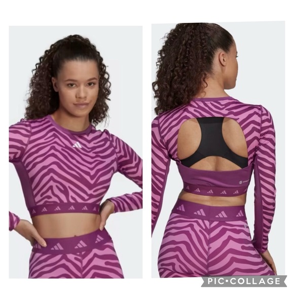 Adidas Hyperglam Techfit Aeroready Zebra Print Cutout Keyhole Back Crop - Picture 1 of 8